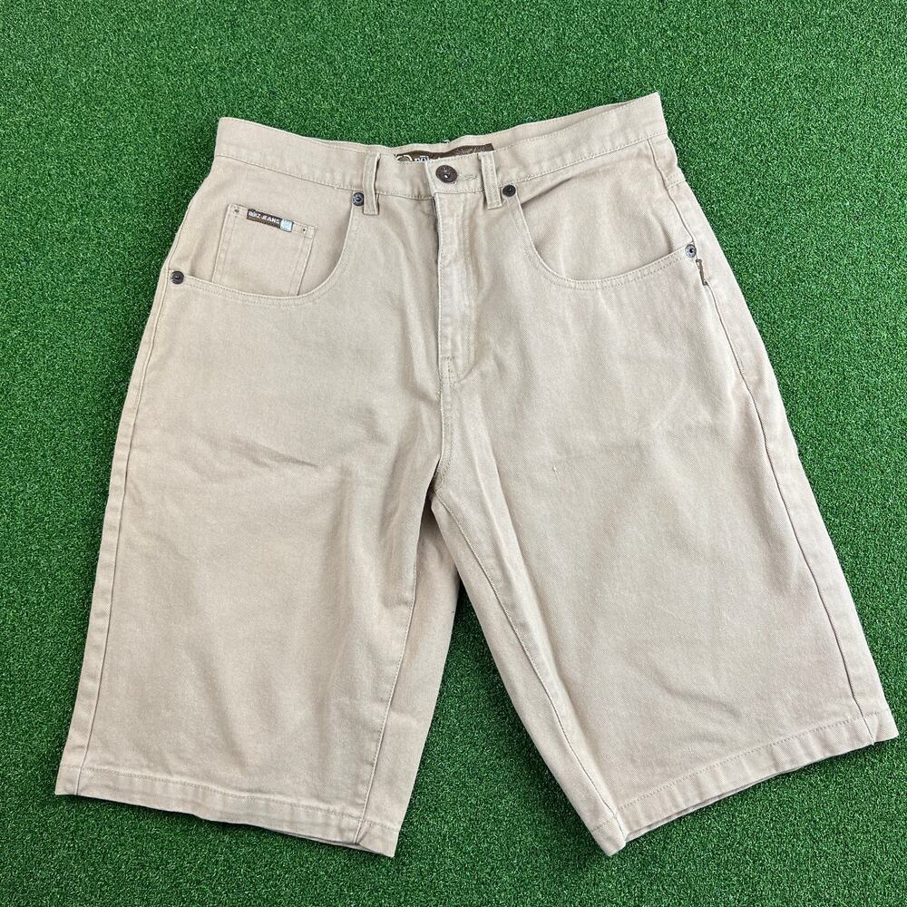 Vintage 90s Y2K Noiz Jeans Beige Streetwear Baggy Jean Shorts Sz 34